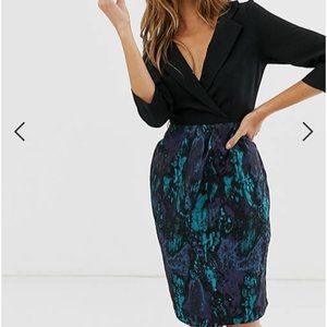 Paper Dolls Tuxedo Pencil Dress w/ Jacquard Skirt